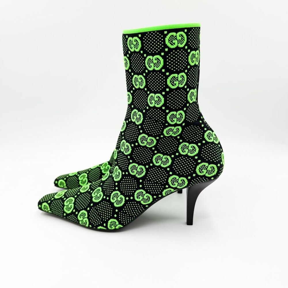 Gucci GG Sock Boot Green Black Heels Bootie Eu 39 US 9 - Picture 3 of 10
